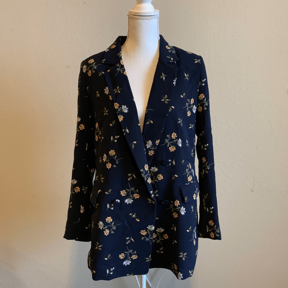 H&M Navy Dark Floral Blazer, Size 14